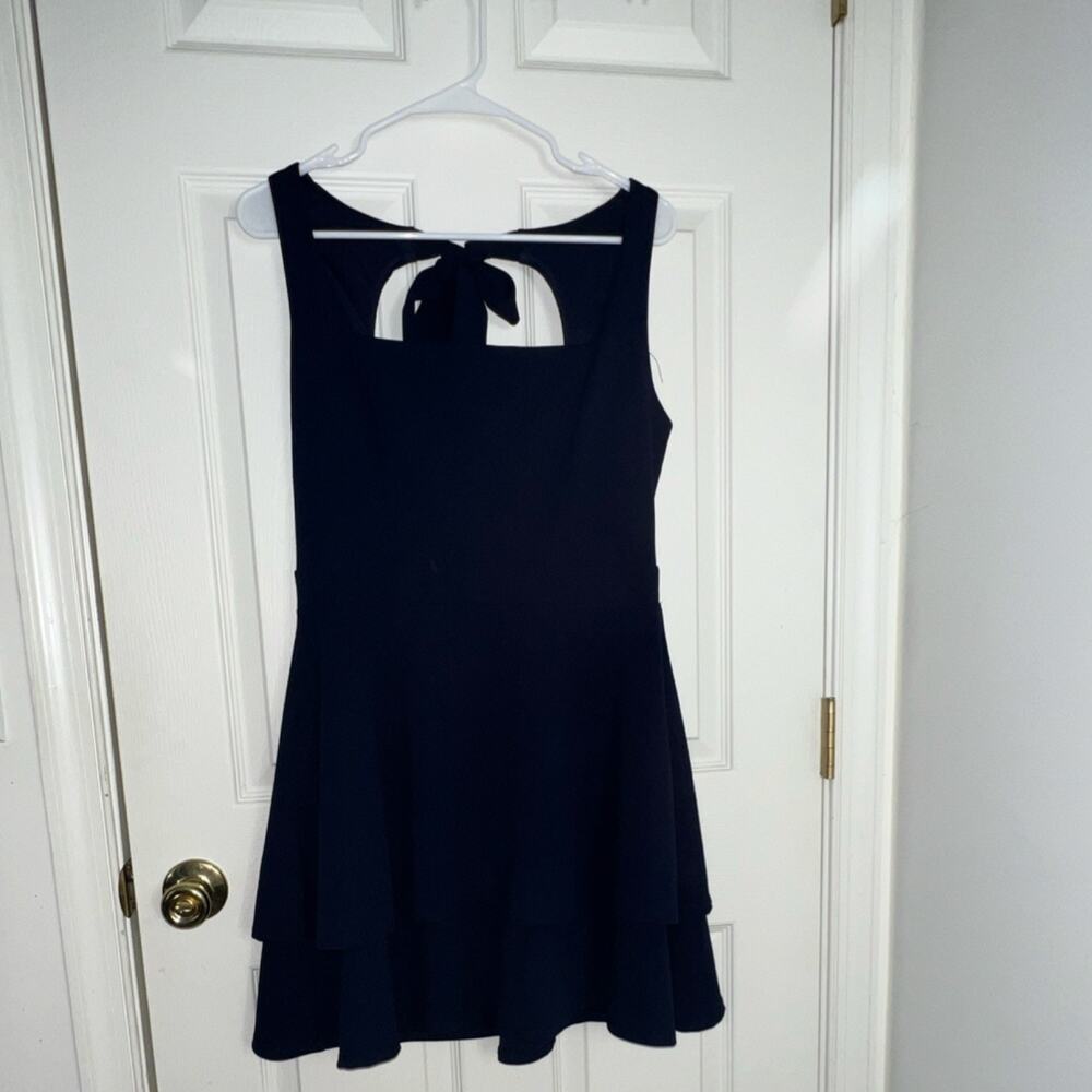 B. Darlin Navy Blue Fit & Flare Sleeveless Bow Accent Solid Short Dress 13/14